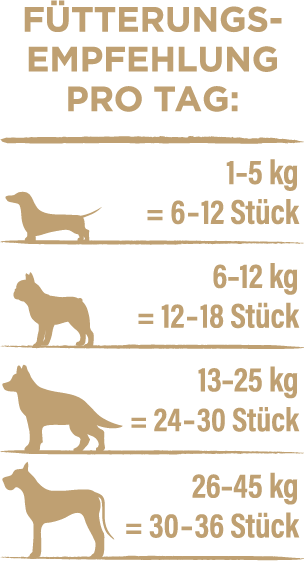 Fütterungsempfehlungen für 8+1 Vorteils-Set Herzhafte Rindfleischwürfel 170g